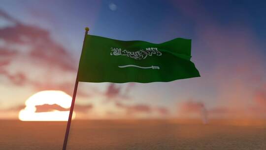 沙漠中的沙特阿拉伯国旗