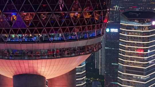 航拍上海浦东东方明珠夜景特写