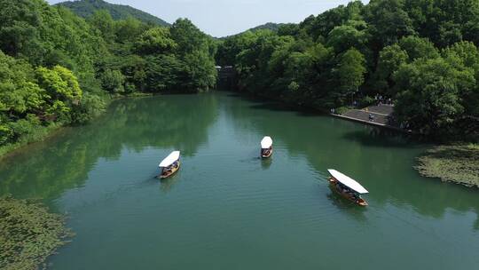 航拍杭州西湖浴鹄湾，乌龟潭