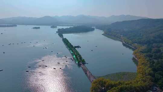 浙江杭州西湖景区断桥残雪风景风光航拍