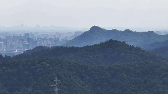 航拍杭州西湖群山与居民区