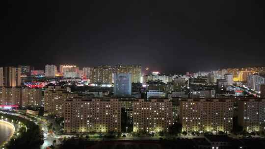 甘肃定西城市夜景电闪雷鸣航拍