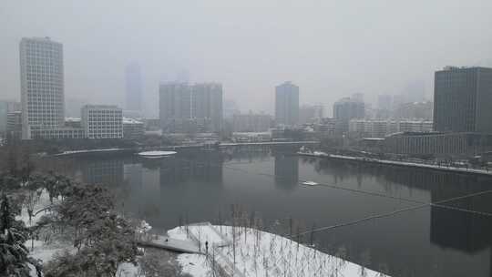 武汉江汉区菱角湖公园雪景航拍