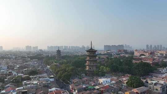 泉州开元寺东西塔航拍西街泉州市区建筑风光