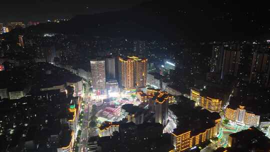 四川达州中心广场达州市购物广场夜景航拍