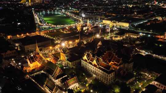 原创 泰国曼谷大皇宫卧佛寺城市航拍夜景视频素材模板下载