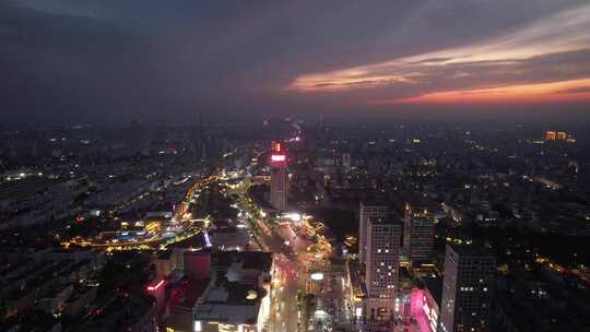 山东聊城城市夜景灯光航拍视频素材模板下载