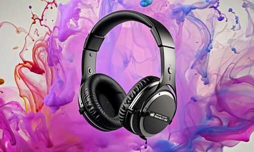 彩色背景中的头戴式耳机