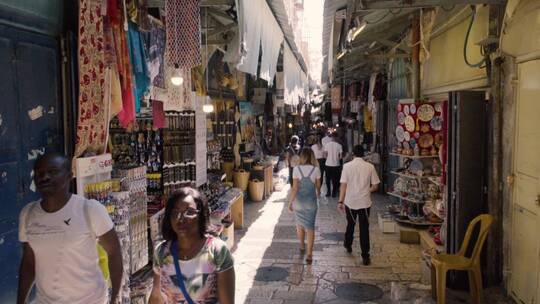 以色列耶路撒冷的购物街视频素材模板下载