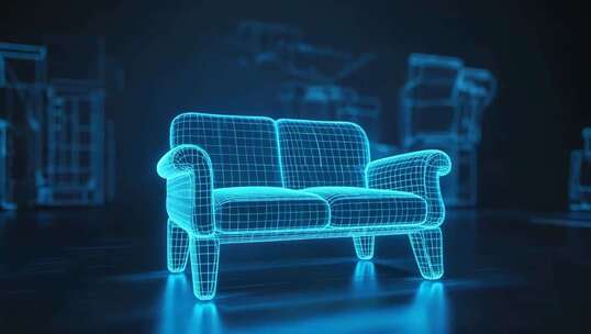 蓝色线框沙发3D渲染效果