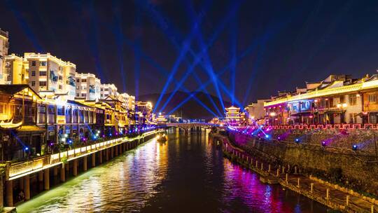 福建龙岩汀州古城夜景灯光秀