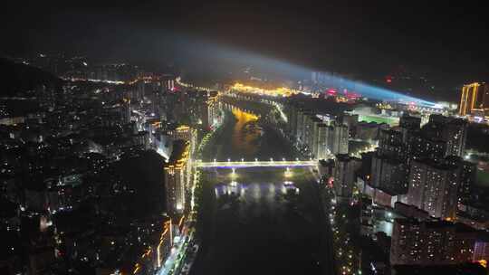 四川达州城市大景夜景灯光航拍