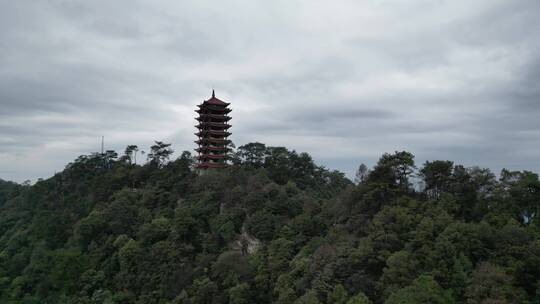 重庆北碚缙云山观景塔人文景观航拍