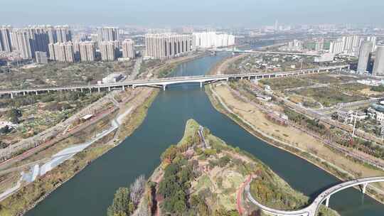 航拍长沙浏阳河周边城市建筑