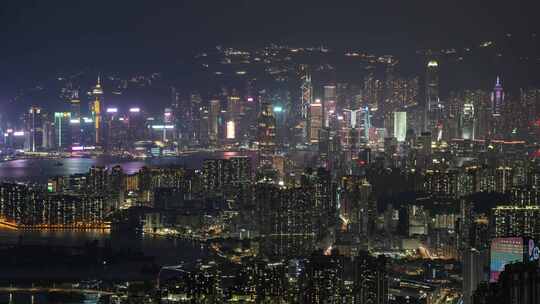 香港太平山维多利亚港CBD夜景烟花秀