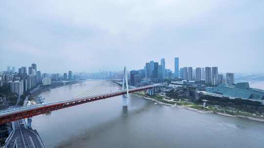 重庆嘉陵江及江北嘴阴雨天气广角延时