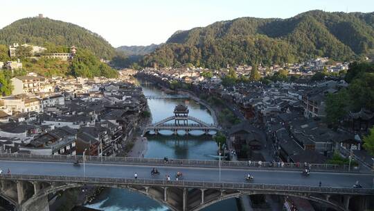 航拍湖南湘西凤凰古城4A景区