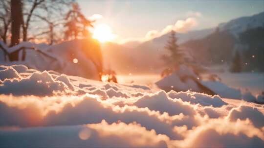 冬天雪花雪景下雪天冰晶雪花特写空镜头唯美