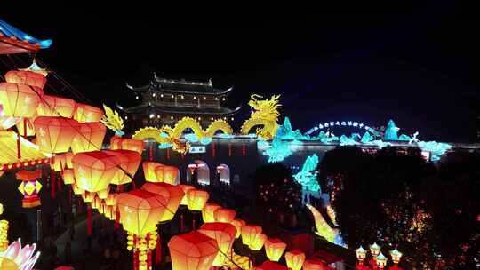 浙江绍兴新昌大佛寺春节灯会航拍