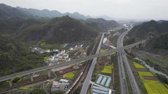 春日的皖赣铁路风光航拍素材