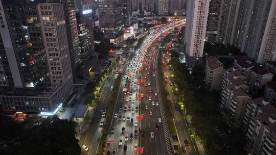 深圳下沙滨海大道建筑群夜景航拍