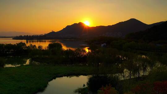 浙江杭州萧山湘湖夕阳