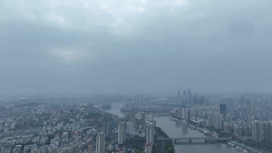 阴天福州闽江两岸建筑风光航拍福州大景全景视频素材模板下载