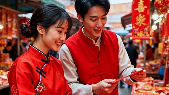 新年情侣温馨浪漫家庭家人春节人物