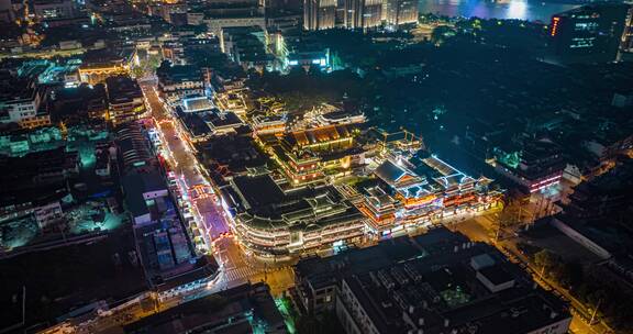 上海豫园夜景延时航拍