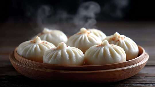 热气腾腾的美味小笼包诱人食欲