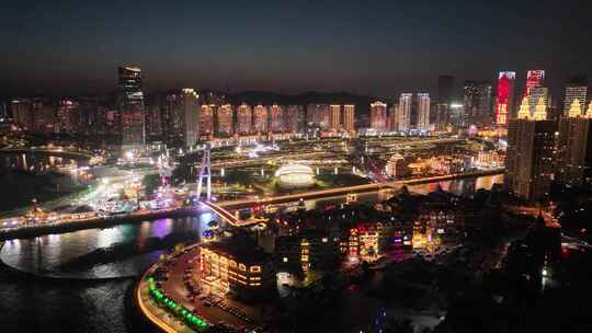 海滨城市夜景 星海广场航拍