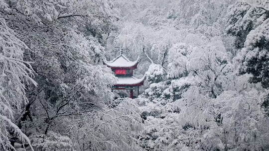 长沙雪景-岳麓山爱晚亭航拍