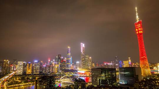 8K广州珠江城市CBD繁华夜景航拍延时