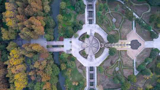 航拍杭州花圃园林景观视频