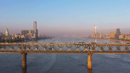 武汉长江大桥长江主轴风光航拍