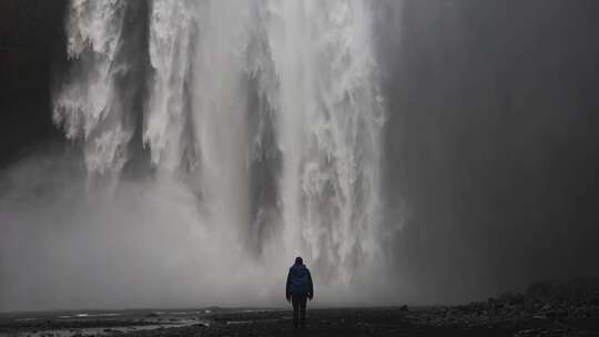 人，Skogafoss，瀑布，冰岛