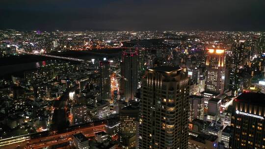 日本大阪梅田高楼都市天际线航拍视频素材模板下载