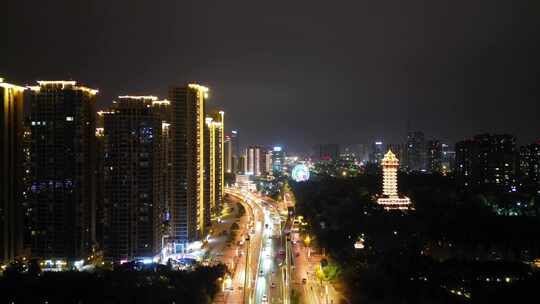 航拍成都蜀都大道迎晖路交通夜景