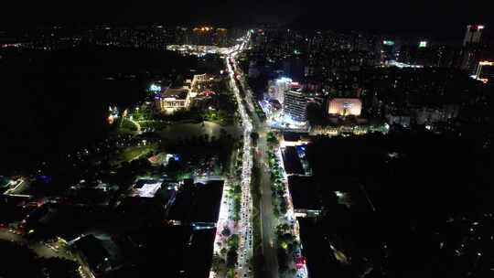 广东肇庆城市夜景灯光交通车辆行驶航拍