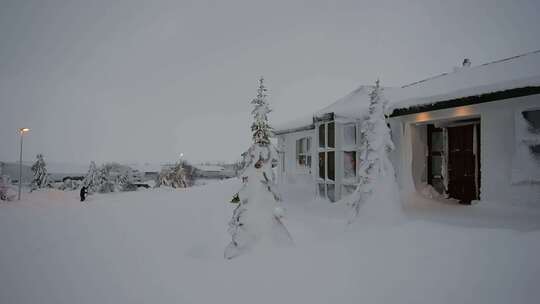 大雪覆盖房屋树木的冬日雪景