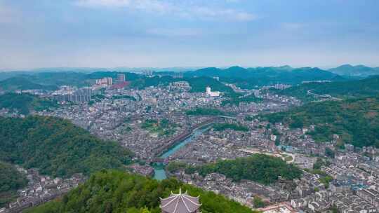 湖南湘西凤凰古城全景航拍延时4K