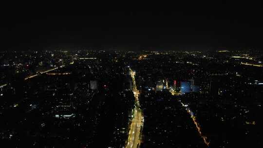 杭州城市夜幕降临夜景交通航拍