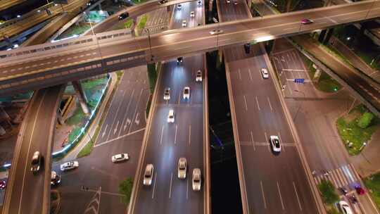城市交通城市车流立交桥高架桥夜景航拍空镜