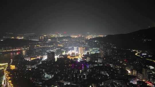 四川达州城市大景夜景灯光航拍