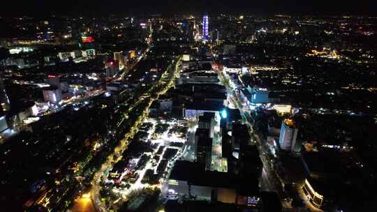 济南老城区泉城市广场夜景灯光航拍