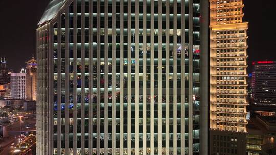 中国银行大厦夜景航拍视频素材模板下载