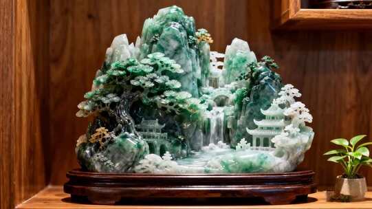 翡翠玉石山水玉雕摆件