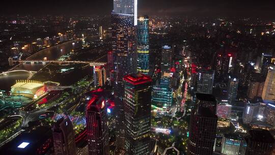 繁华珠江新城夜景航拍视频素材模板下载