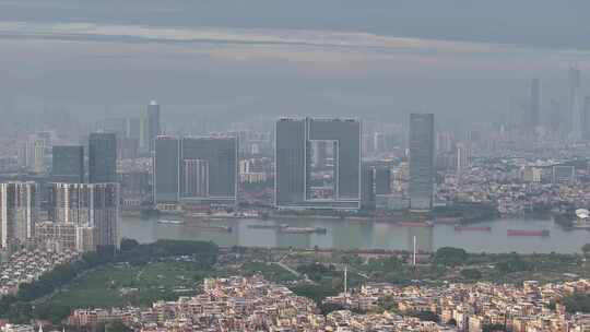长焦下的广州之窗商务港及珠江新城地标航拍