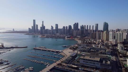 4K 航拍青岛前海一线城市建筑景观